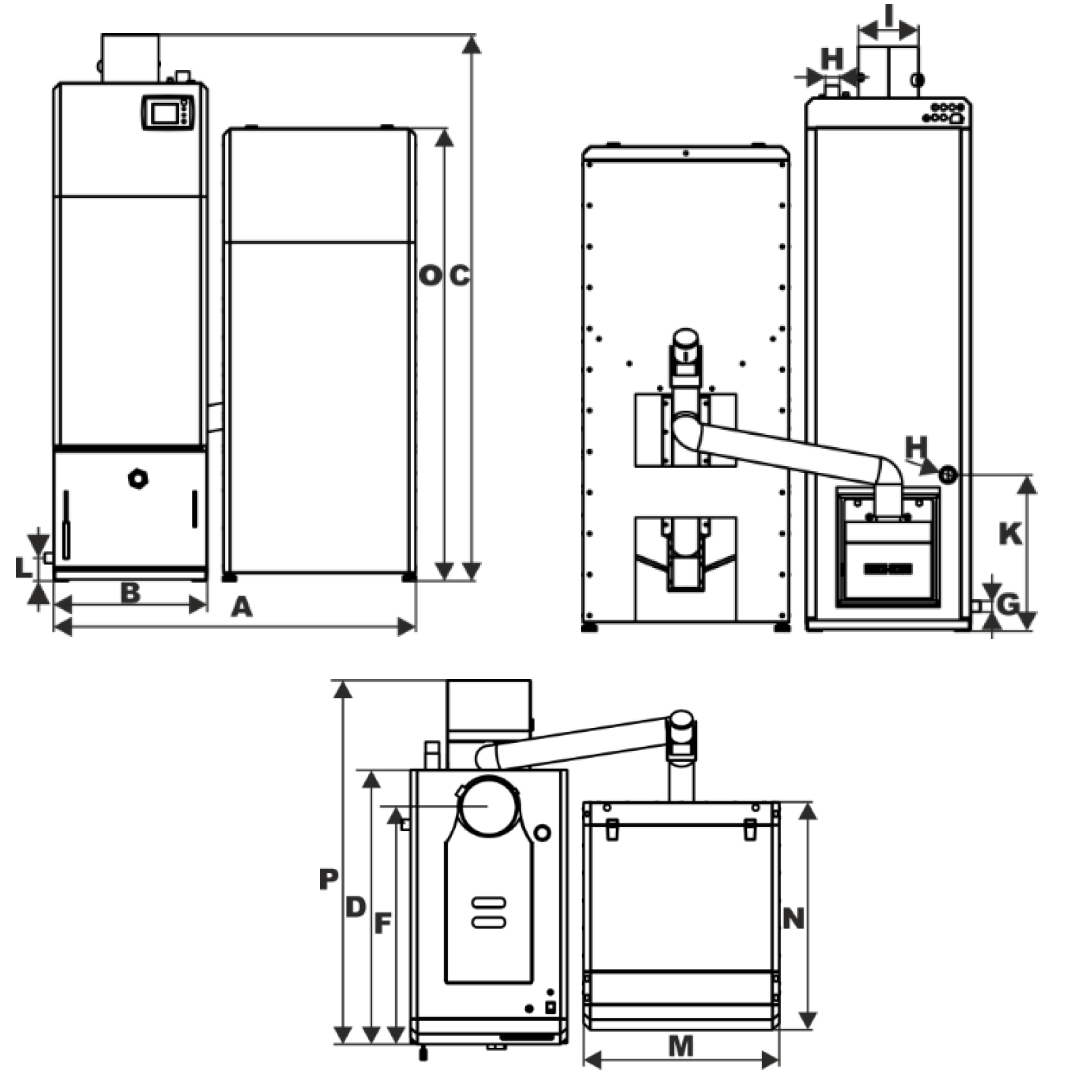 Exhaust of the boiler Metal-Fach SEP 16kW with Class 5 by standard PN EN 303-5:2012 Drawing SEP 16 kW